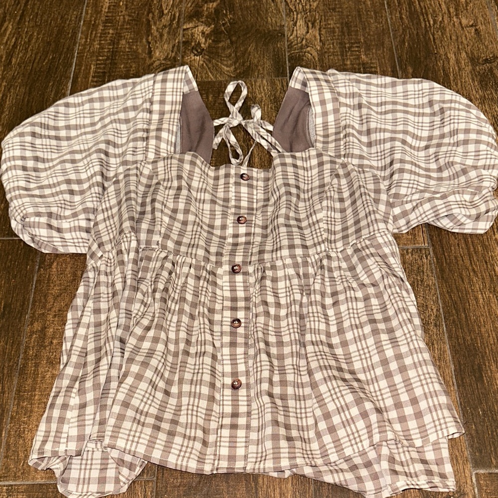 Hem & Thread Gingham Puff Sleeve Babydoll Top | Cottagecore Blouse